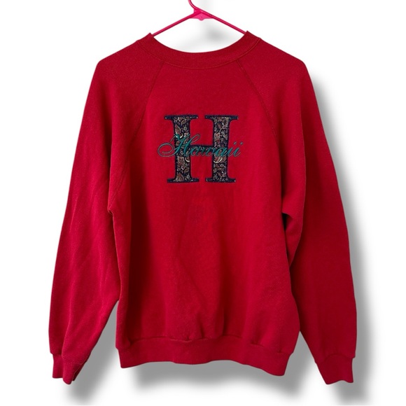 Vintage 80s/90s Hawaii Embroidered Letter Red Crewneck Sweatshirt Size Medium - Picture 1 of 16